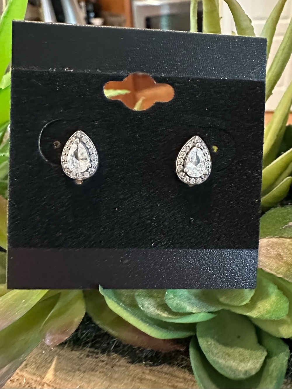 925 Sterling Silver Pear Shaped Halo Stud Earrings